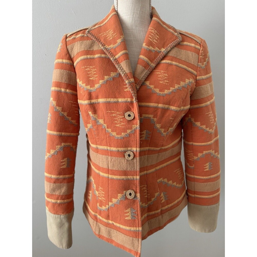 Coldwater Creek Cotton Design Lined Blazer Aztec Southwestern Art Size 10
